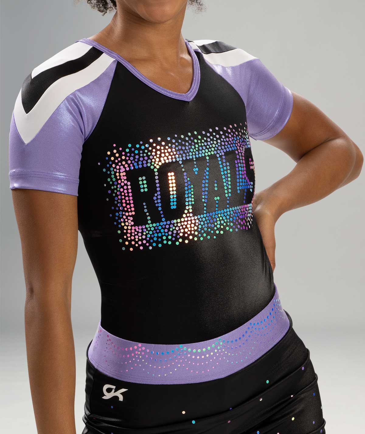 GK Cheer All Star V-Neck Bodysuit with Contrast Sleeves