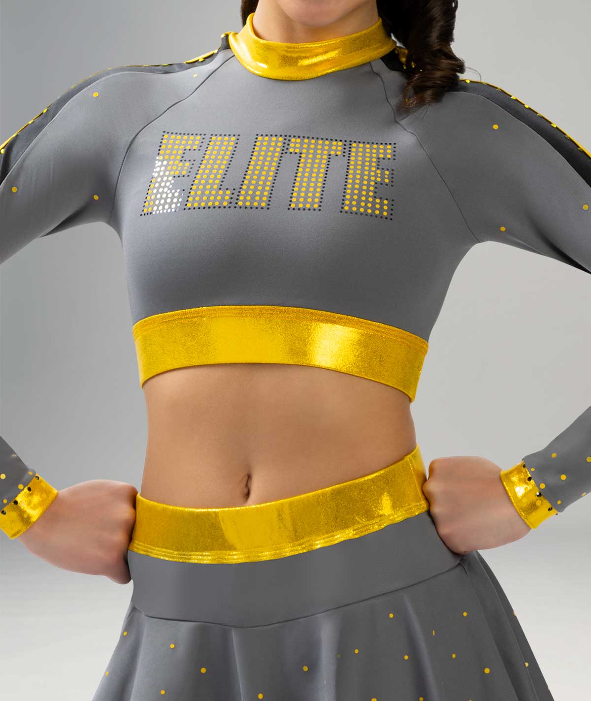 GK All Star Mock Neck Cropped Top with Striped Upper Sleeve and