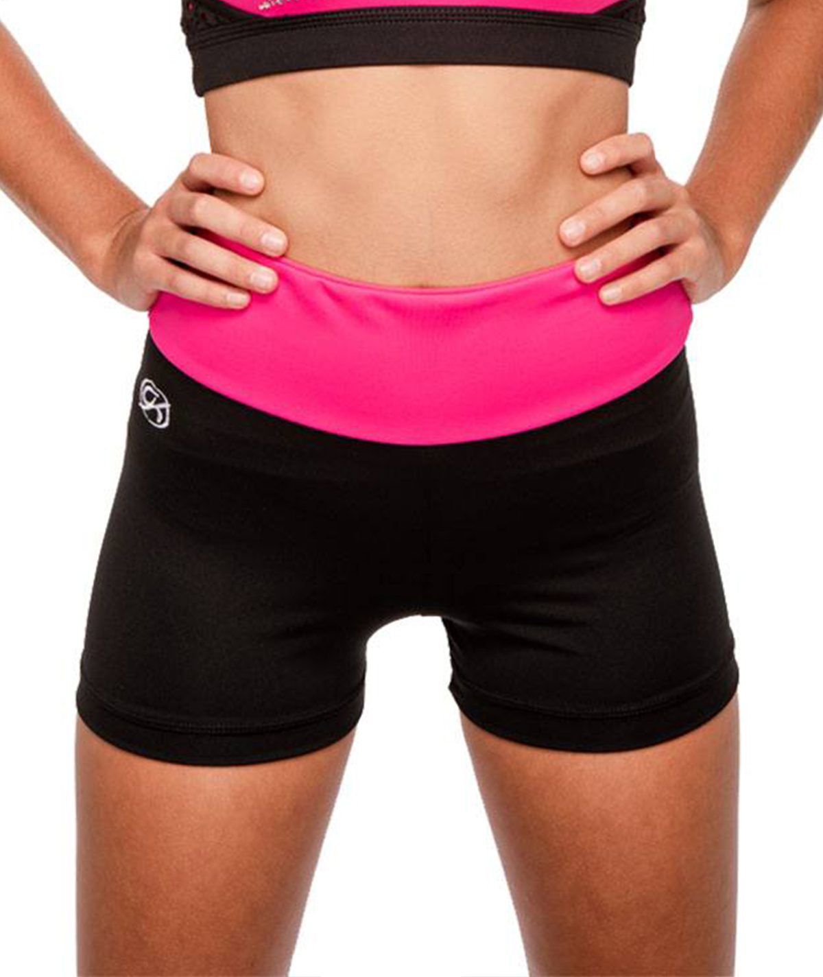 GK All Star Black High Waisted Cheer Shorts with Colorblock Waistband