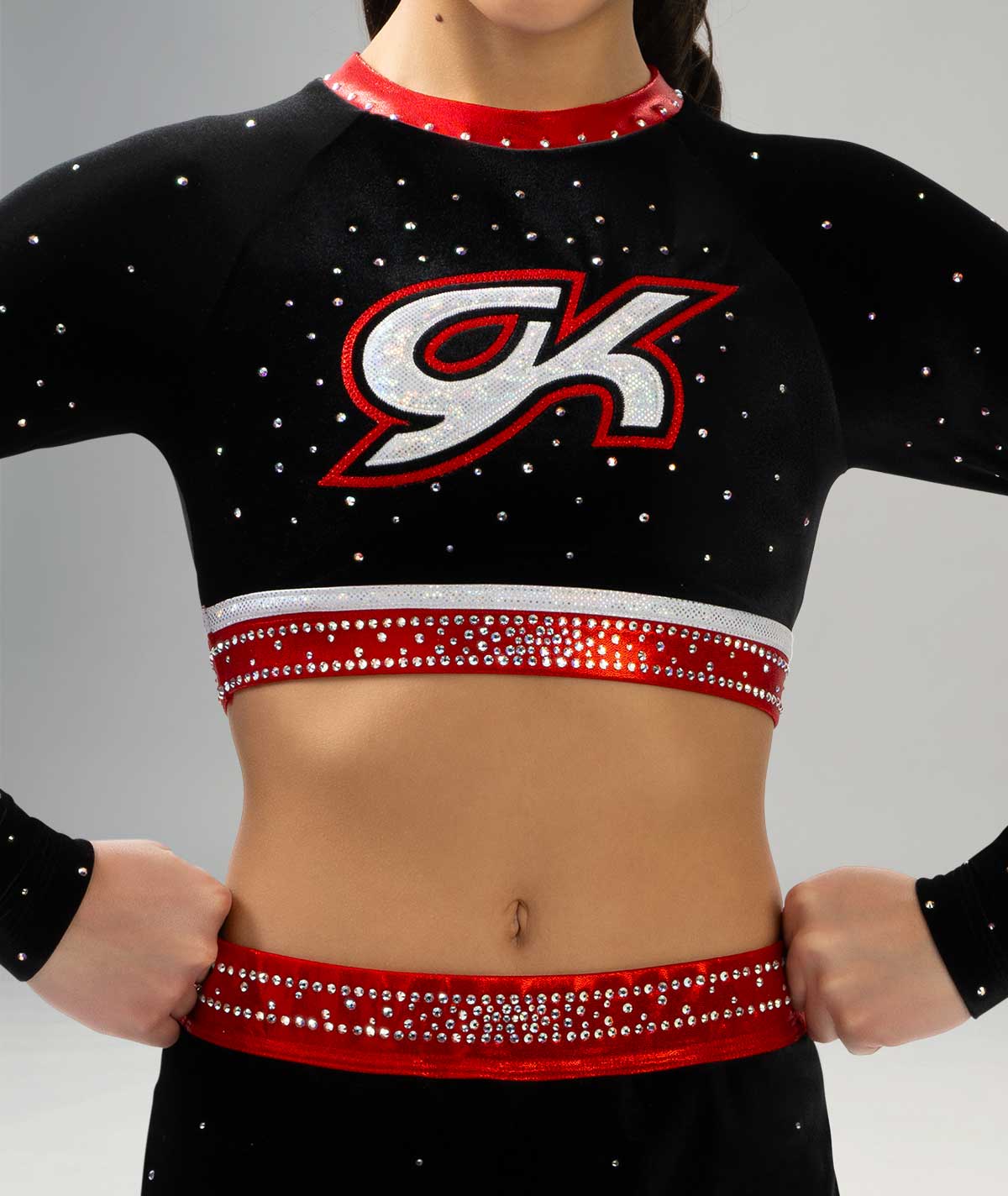 GK All Star High Neck Cropped Top with Striped Sleeves and Wide Back Strap