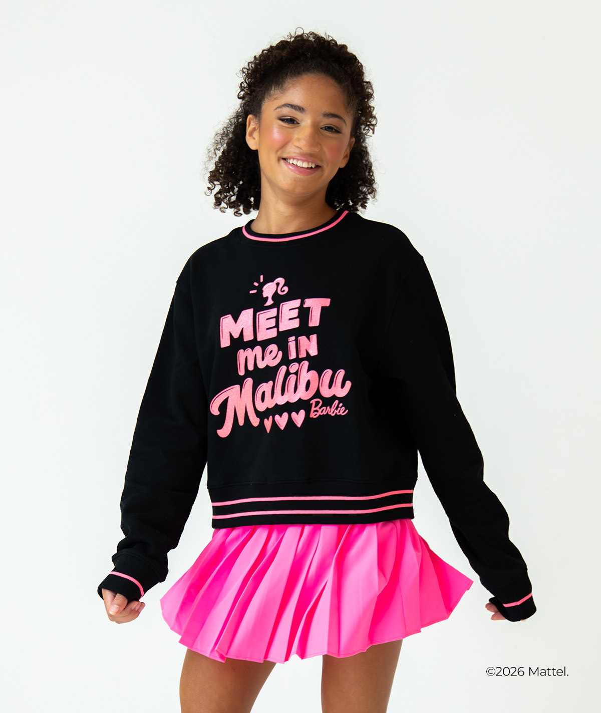 GK Cheer Crew Neck Pink Glitter Barbie™ Graphic Sweatshirt
