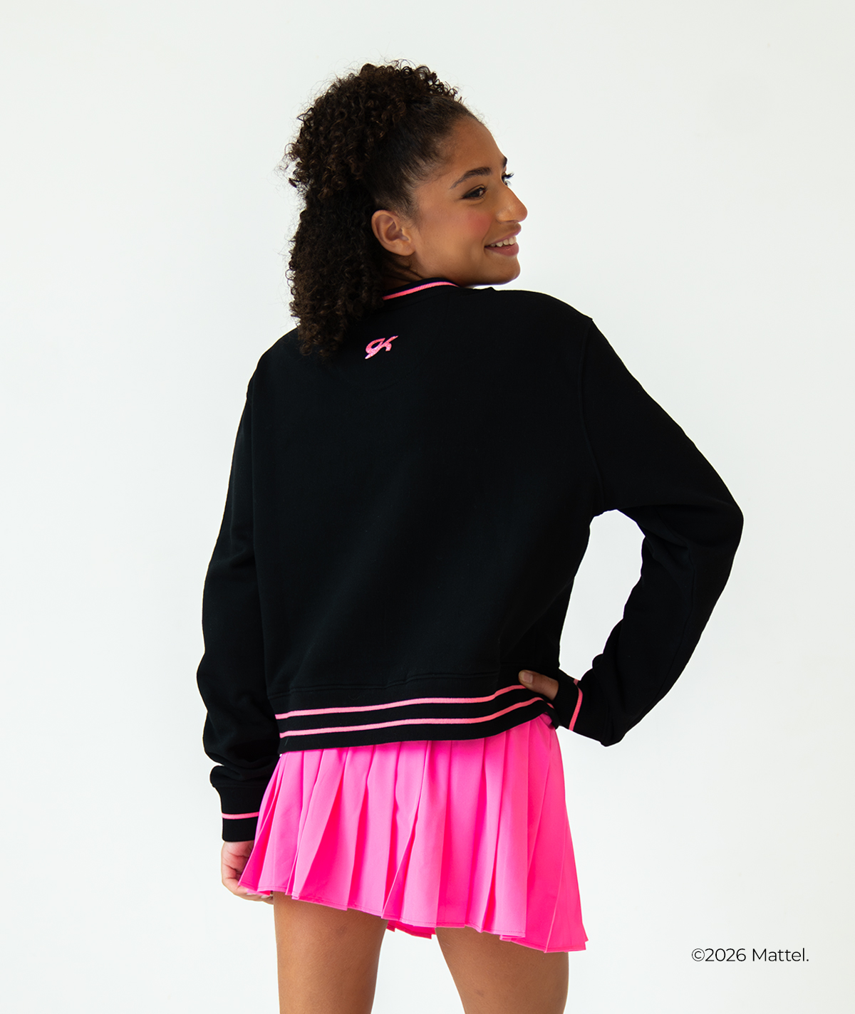 GK Cheer Crew Neck Pink Glitter Barbie™ Graphic Sweatshirt