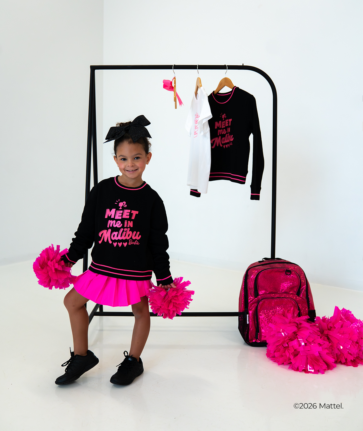 GK Cheer Crew Neck Pink Glitter Barbie™ Graphic Sweatshirt