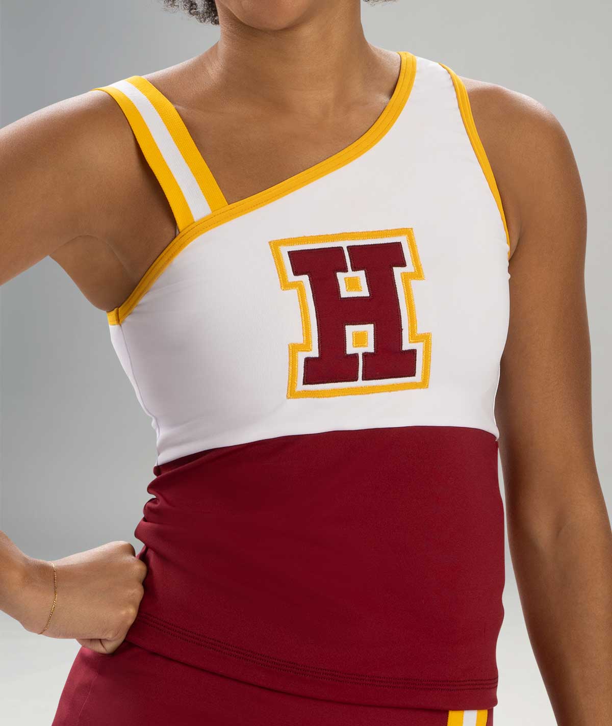 GK Spirit Color Block Shell Top with Asymmetrical Neckline and Tape Trim Shoulder Strap