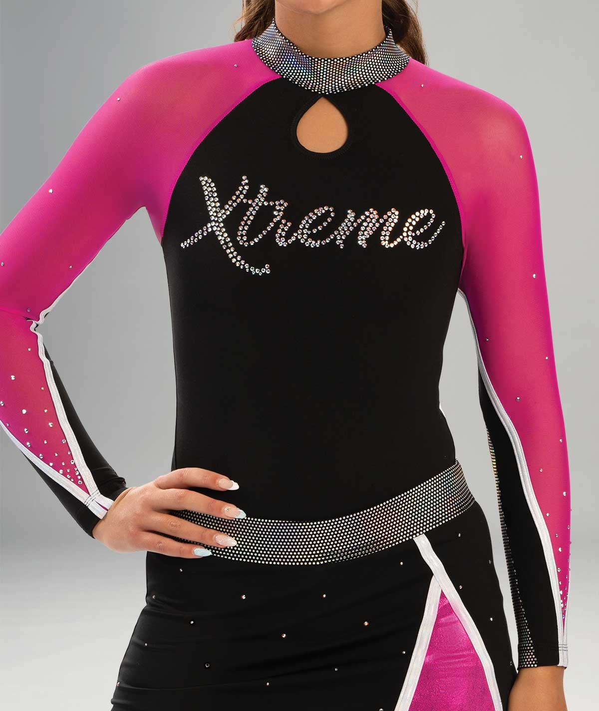 GK Cheer All Star Mock Neck Long Top with Contrast Underarm Sleeve and Keyhole Details