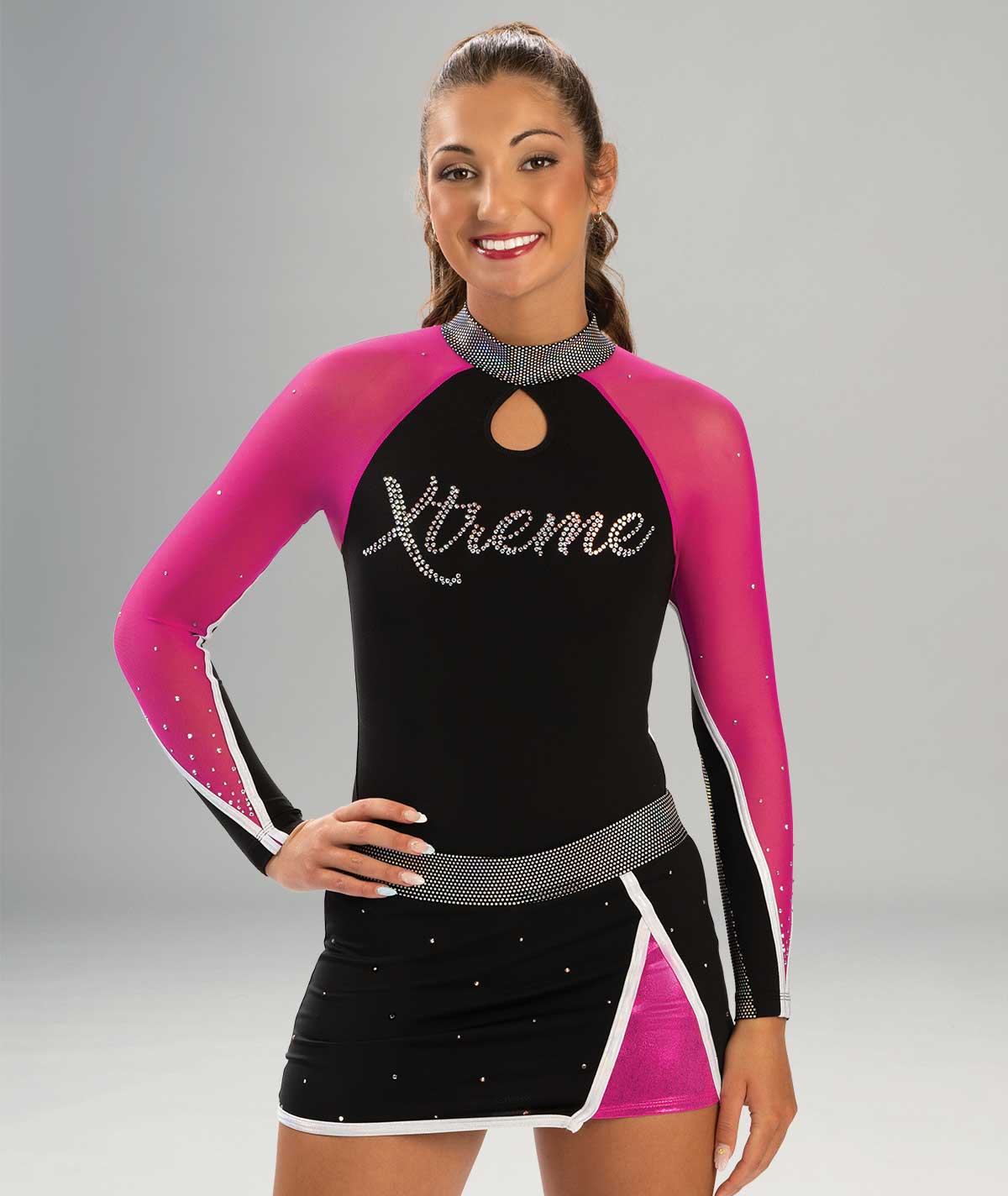 GK Cheer All Star Mock Neck Long Top with Contrast Underarm Sleeve and Keyhole Details