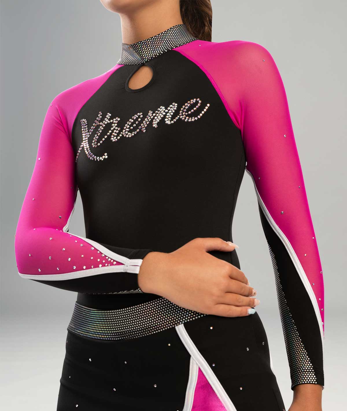 GK Cheer All Star Mock Neck Long Top with Contrast Underarm Sleeve and Keyhole Details