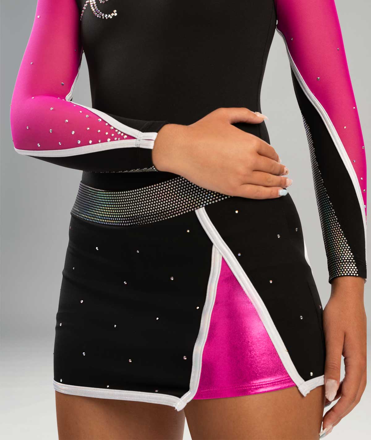 GK Cheer All Star Low Rise Skirt with Front Contrast Insert and Attached Brief