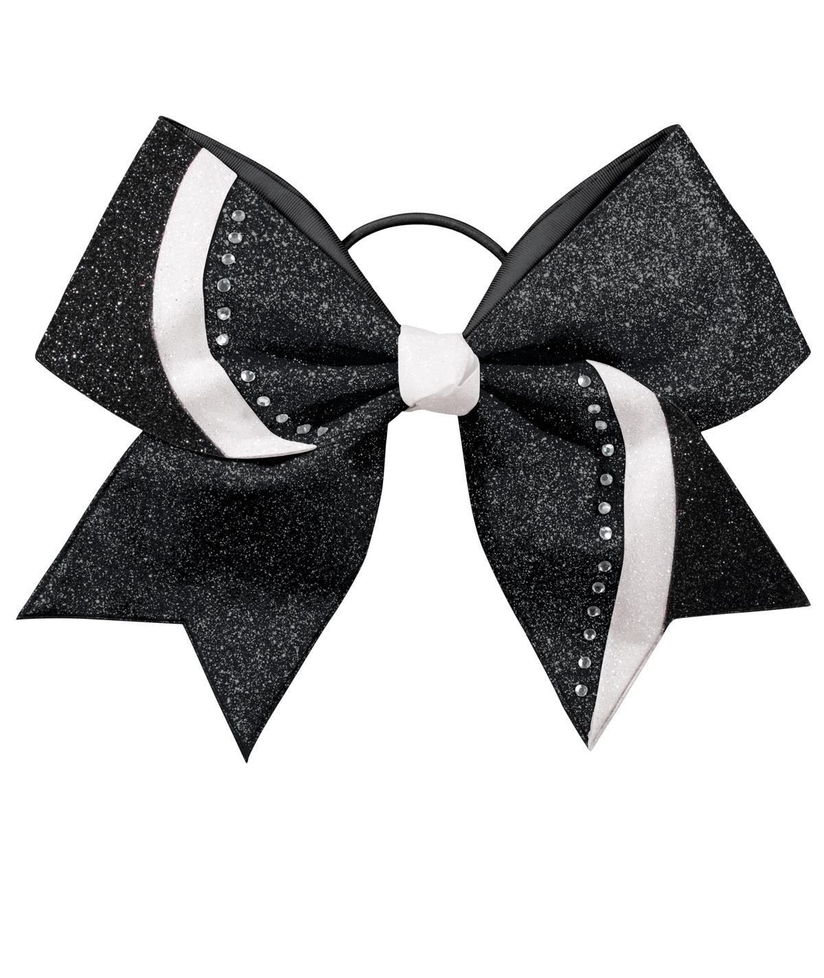 New Medium Black Glitter Cheer Bow with Rhinestones – Tailless Competition Hair Black Rhinestone Cheer Hair Bows | Brenda main image 3