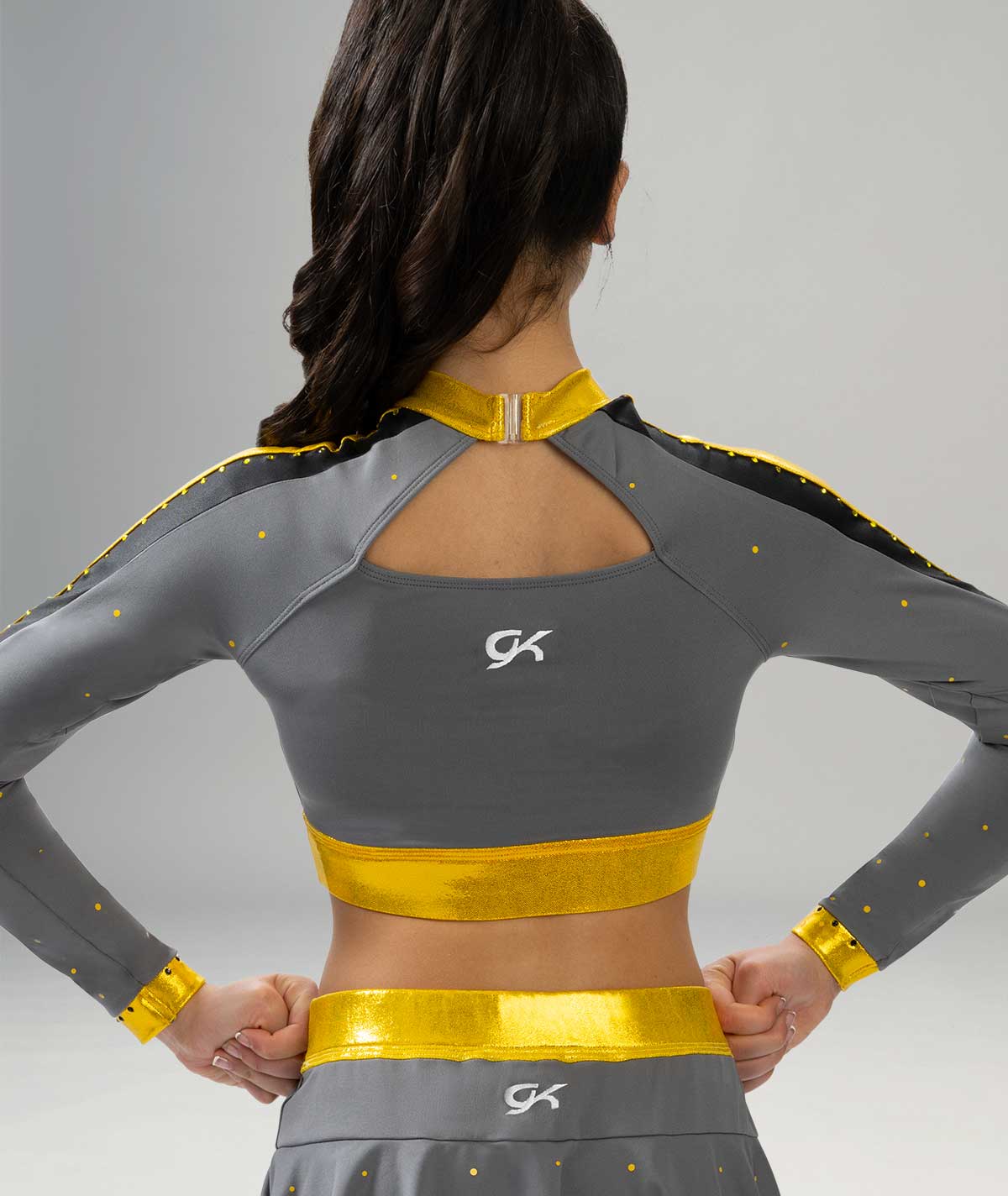 GK All Star Mock Neck Cropped Top with Striped Upper Sleeve and